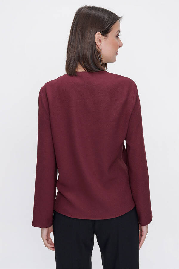 Bordo Rahat Kesim Yarım Patlı Bluz - 6