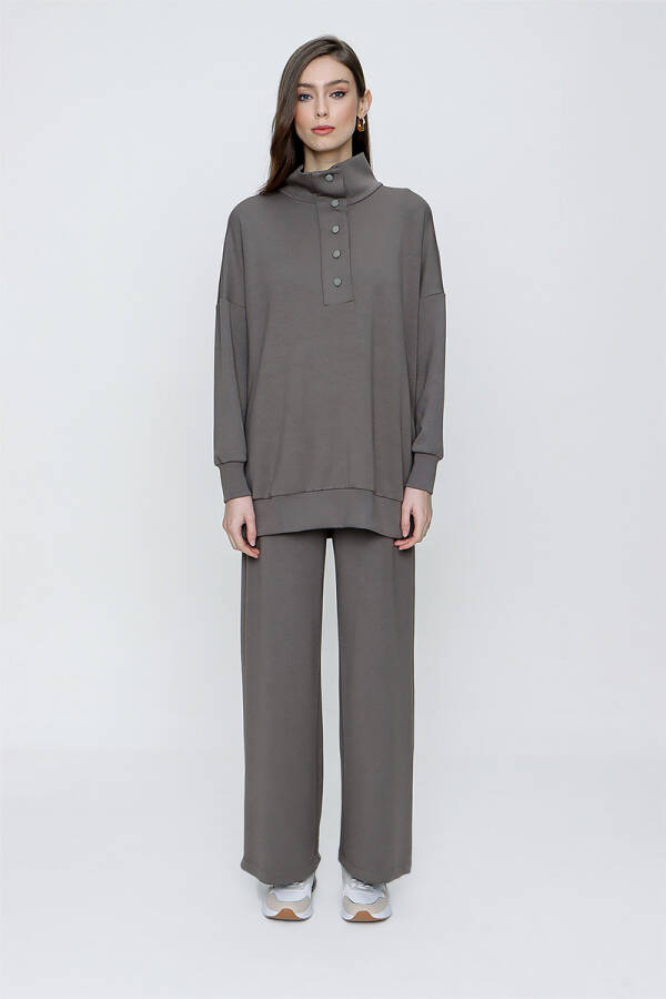 Haki Yarım Balıkçı Çıtçıtlı Sweat - 1