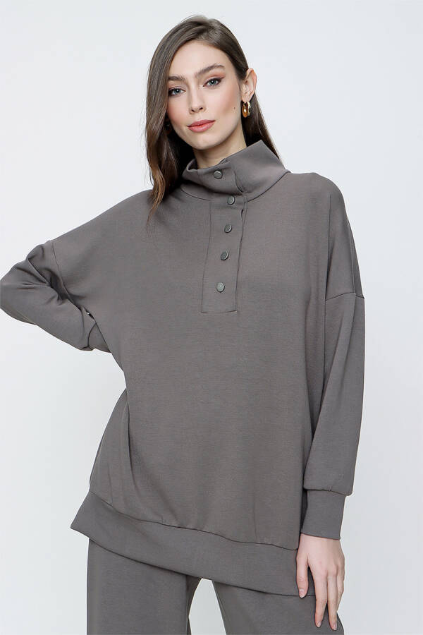 Haki Yarım Balıkçı Çıtçıtlı Sweat - 3