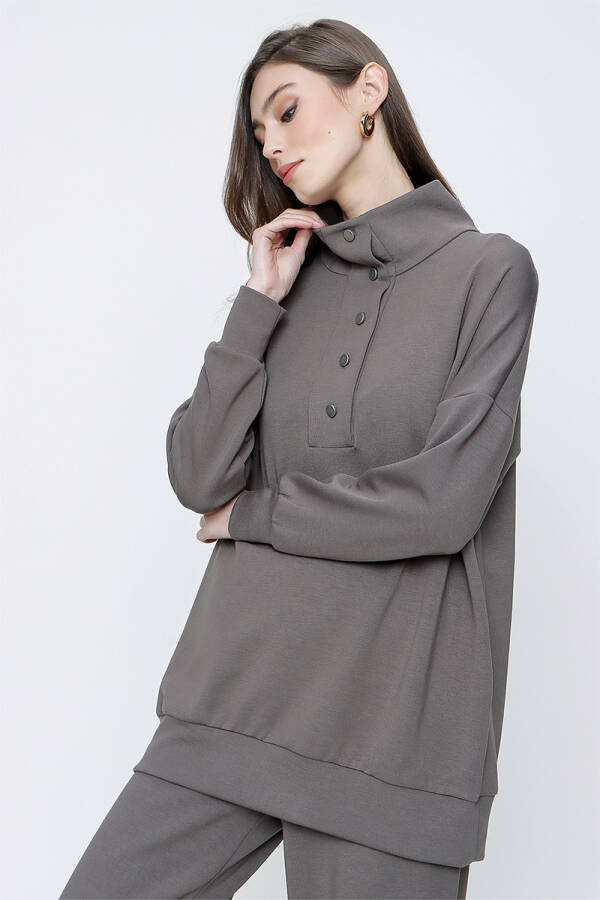 Haki Yarım Balıkçı Çıtçıtlı Sweat - 5