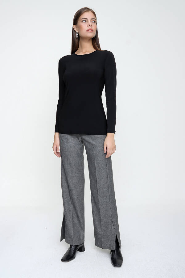 Siyah Bisiklet Yaka Örme Bluz - 1