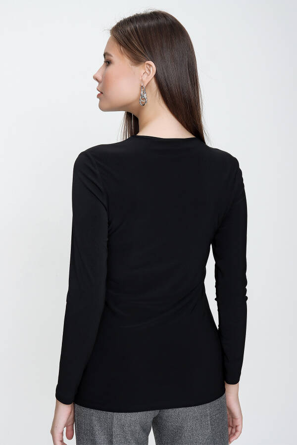 Siyah Bisiklet Yaka Örme Bluz - 7