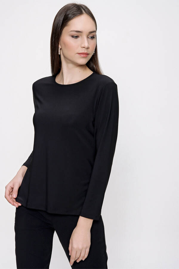Siyah Bisiklet Yaka Örme Bluz - 2