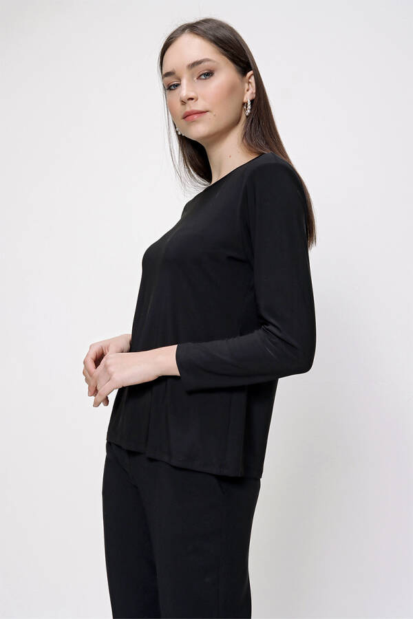 Siyah Bisiklet Yaka Örme Bluz - 5