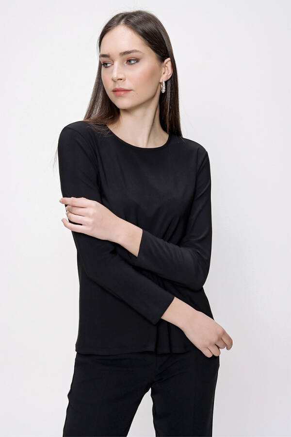 Siyah Bisiklet Yaka Örme Bluz - 6