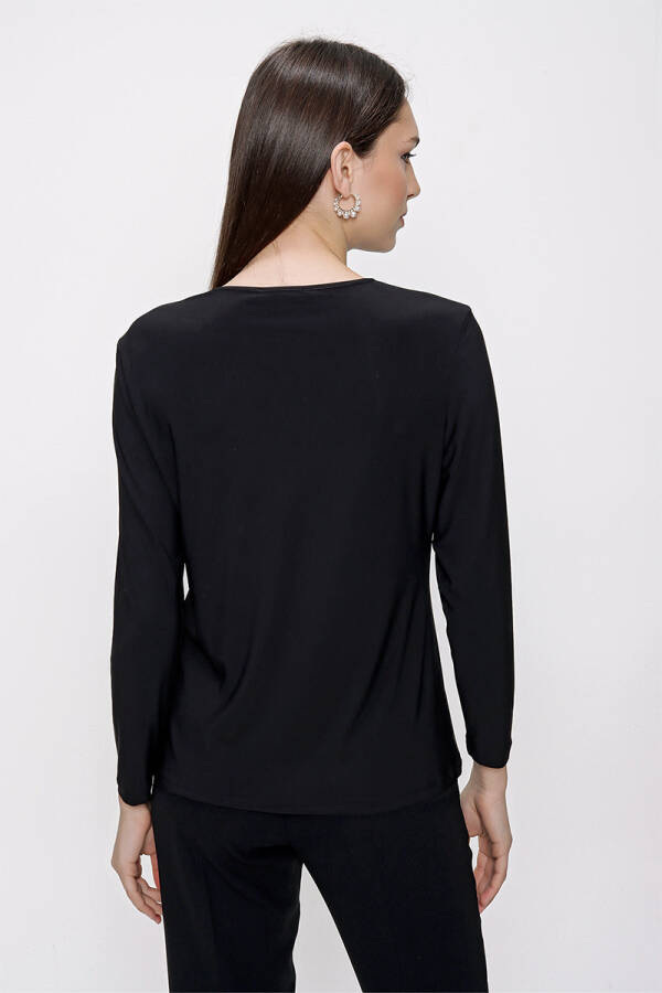 Siyah Bisiklet Yaka Örme Bluz - 7