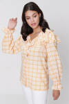 Sarı Volan Detaylı Ekose Bluz - 1