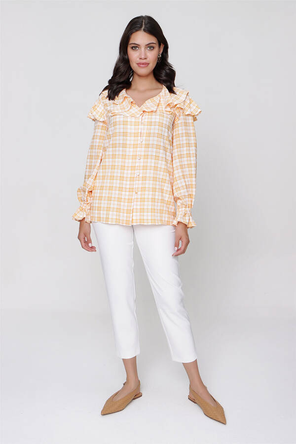 Sarı Volan Detaylı Ekose Bluz - 2