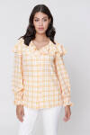 Sarı Volan Detaylı Ekose Bluz - 4