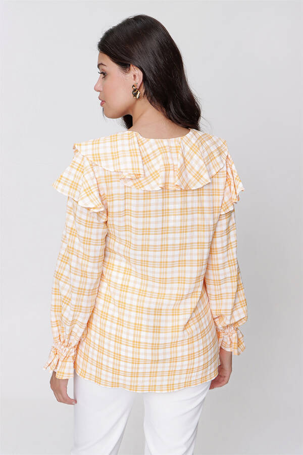 Sarı Volan Detaylı Ekose Bluz - 6