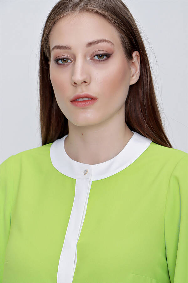 Yeşil Balon Kol Garnili Bluz - 5