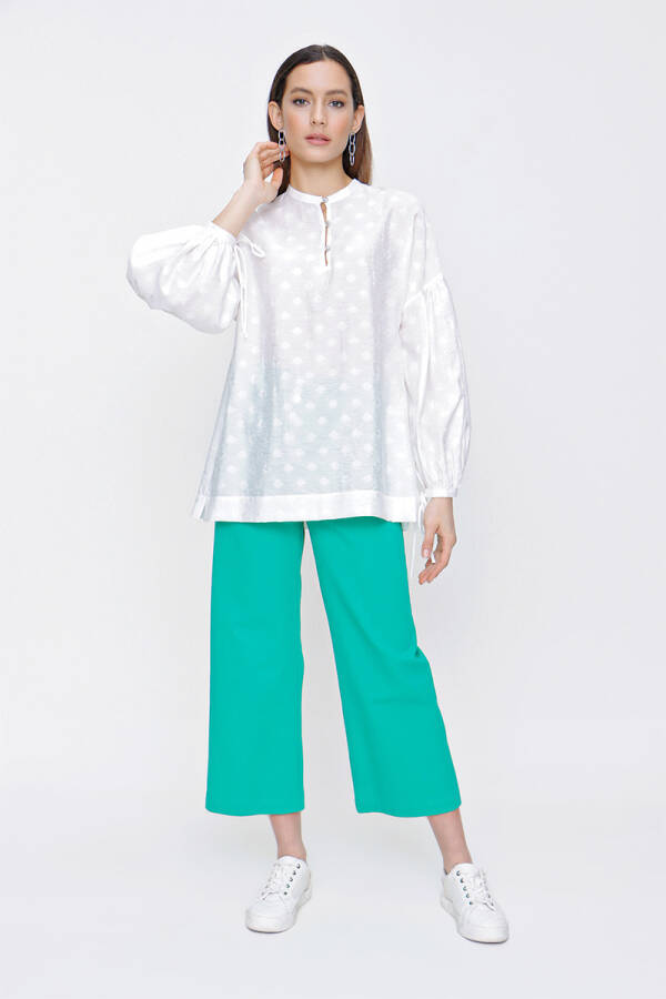 Ekru Kendinden Jakarlı Bluz - 2