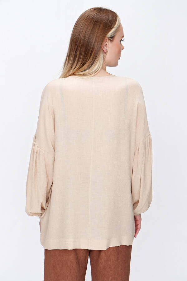Bej Patı Dantel Detaylı Bluz - 6