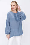 İndigo Patı Dantel Detaylı Bluz - 3