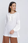 Ekru Patı Dantel Detaylı Bluz - 5