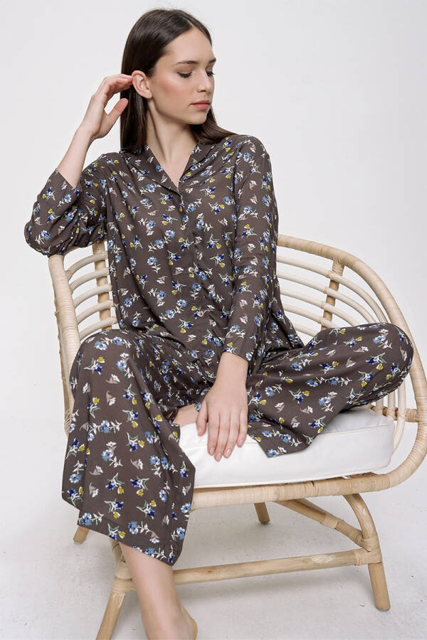 Haki Rahat Kesim Düğmeli Pijama Takımı - 2