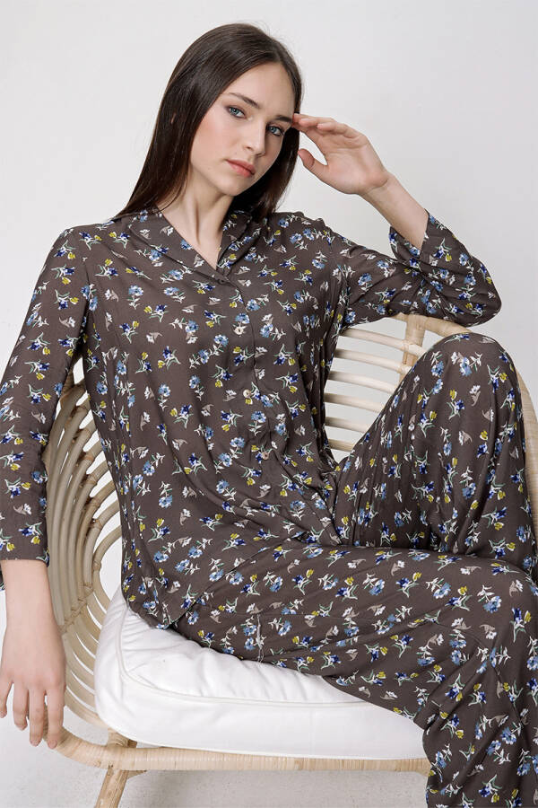 Haki Rahat Kesim Düğmeli Pijama Takımı - 4