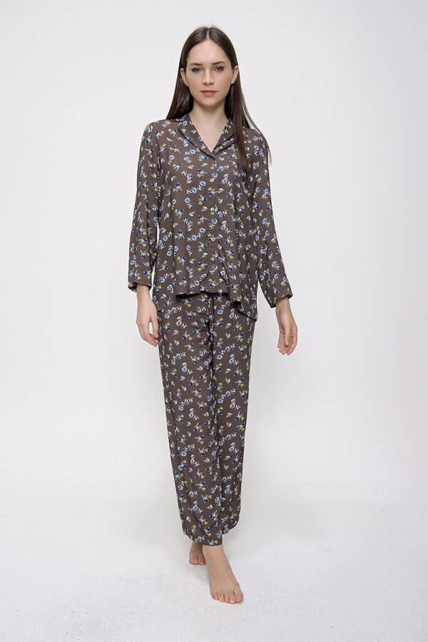 Haki Rahat Kesim Düğmeli Pijama Takımı - 5