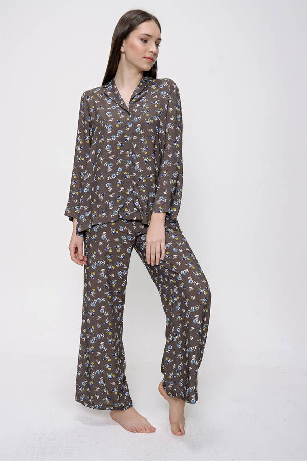 Haki Rahat Kesim Düğmeli Pijama Takımı - 6