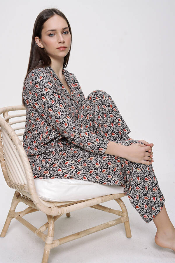 Tarçın Rahat Kesim Düğmeli Pijama Takımı - 2