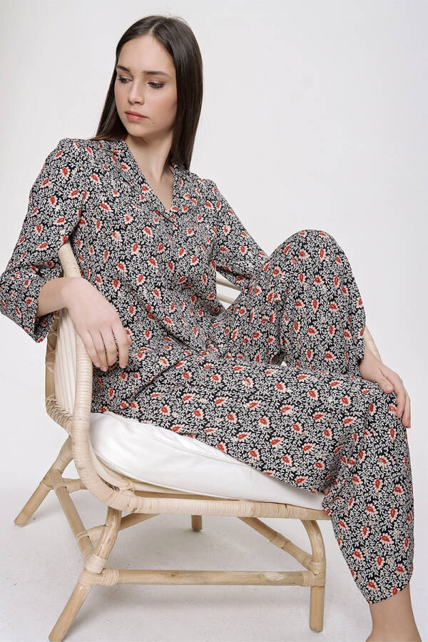 Tarçın Rahat Kesim Düğmeli Pijama Takımı - 3