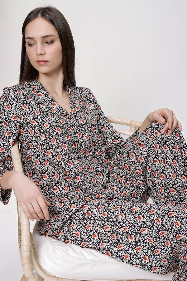 Tarçın Rahat Kesim Düğmeli Pijama Takımı - 4