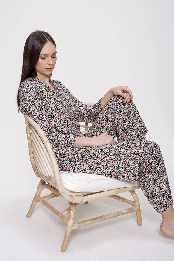 Tarçın Rahat Kesim Düğmeli Pijama Takımı - 5