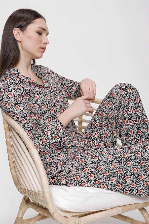 Tarçın Rahat Kesim Düğmeli Pijama Takımı - 6