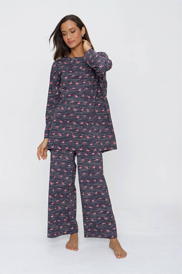Lacivert Rahat Kesim Pijama Takımı - 5