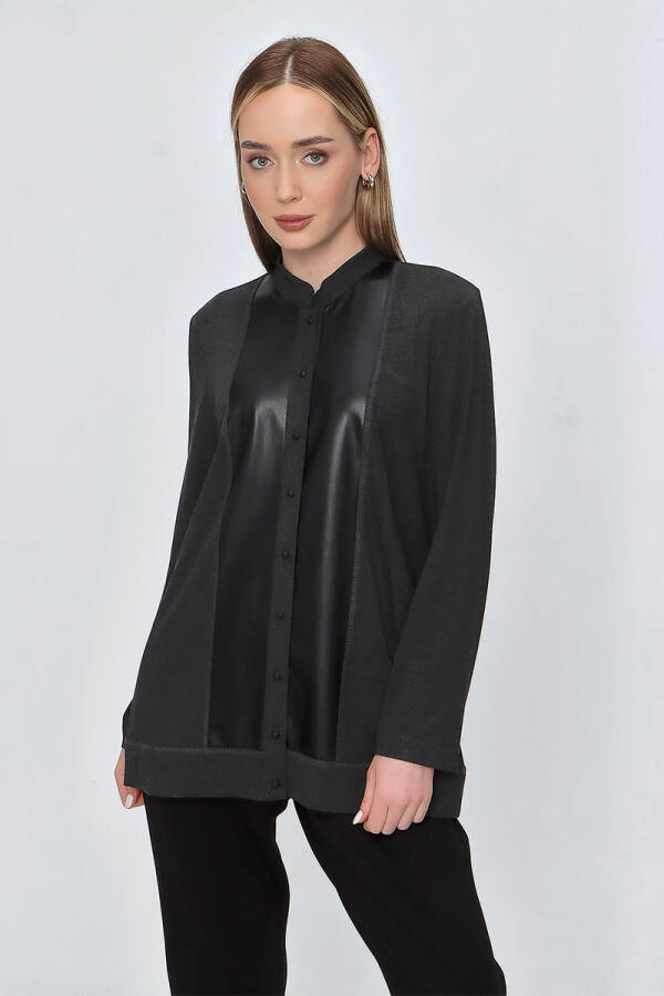 Siyah Deri Garnili Tween set - 1