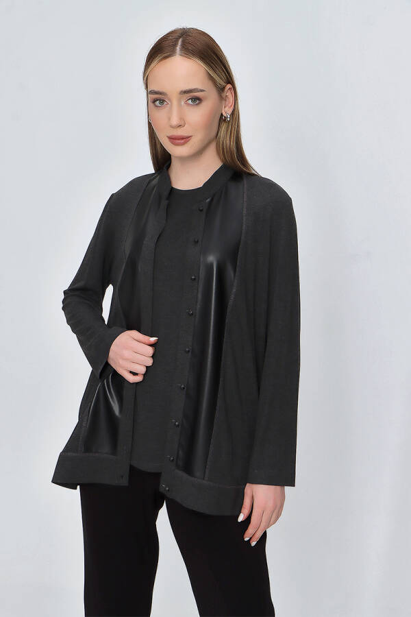 Siyah Deri Garnili Tween set - 3