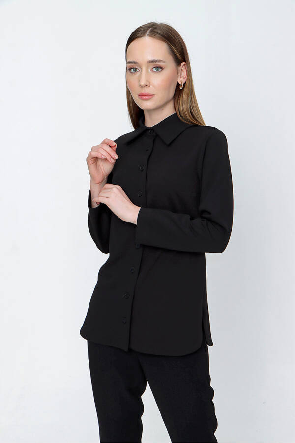 Siyah Örme Kumaş Gömlek Bluz - 2