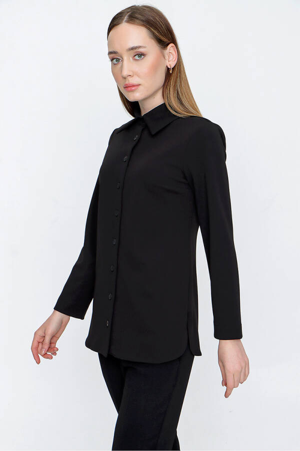 Siyah Örme Kumaş Gömlek Bluz - 3