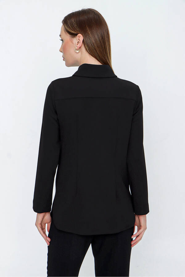 Siyah Örme Kumaş Gömlek Bluz - 6