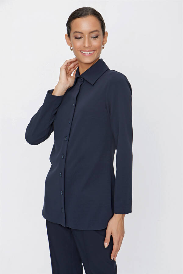 Lacivert Örme Kumaş Gömlek Bluz - 3