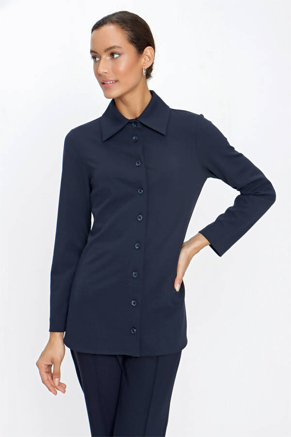 Lacivert Örme Kumaş Gömlek Bluz - 4