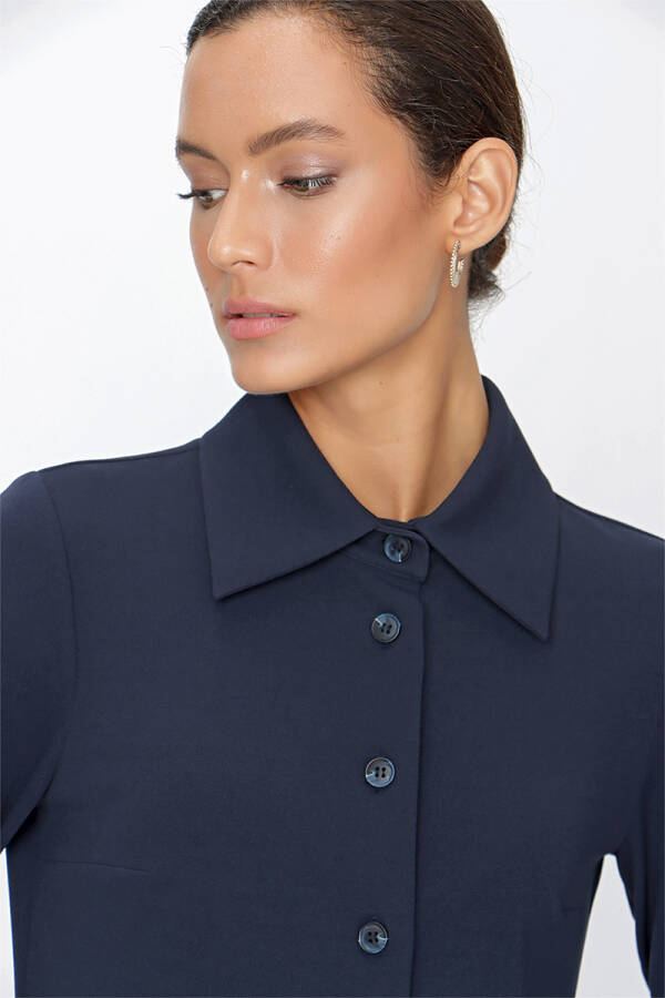 Lacivert Örme Kumaş Gömlek Bluz - 5