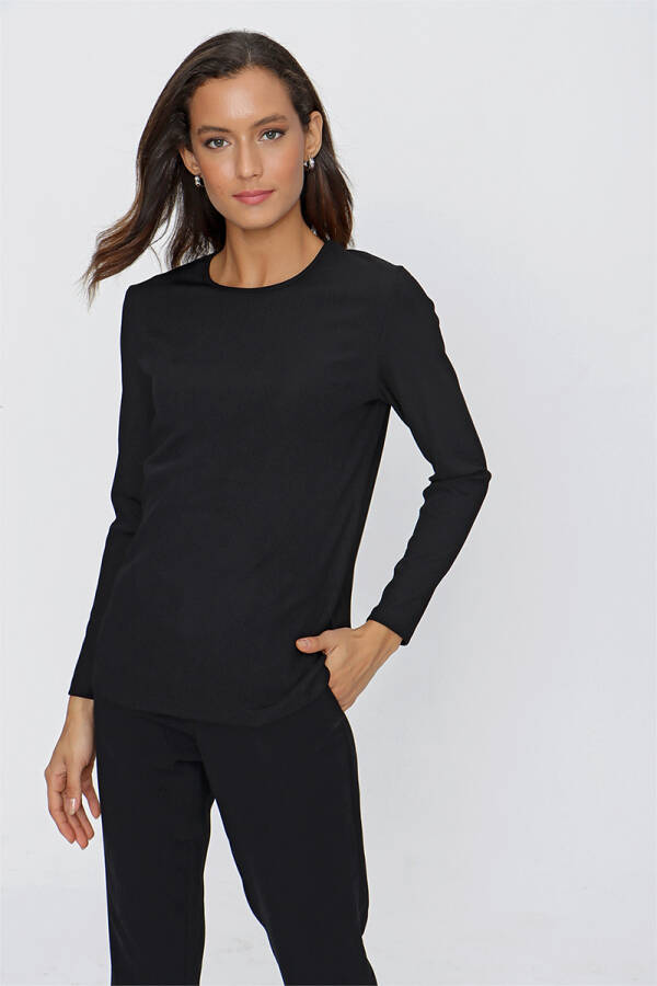 Siyah Fitilli Örme Bluz - 1