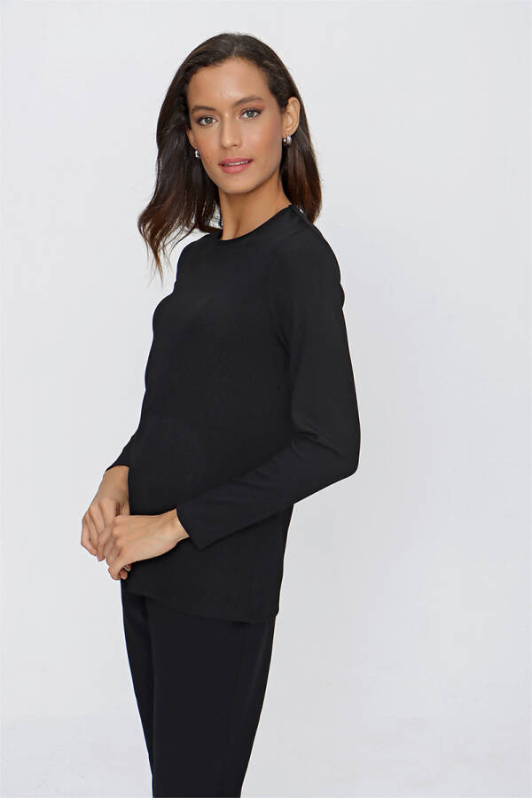 Siyah Fitilli Örme Bluz - 4