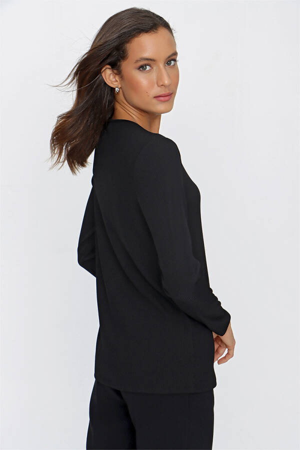 Siyah Fitilli Örme Bluz - 6