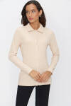 Bej Fitilli Örme Bluz - 2