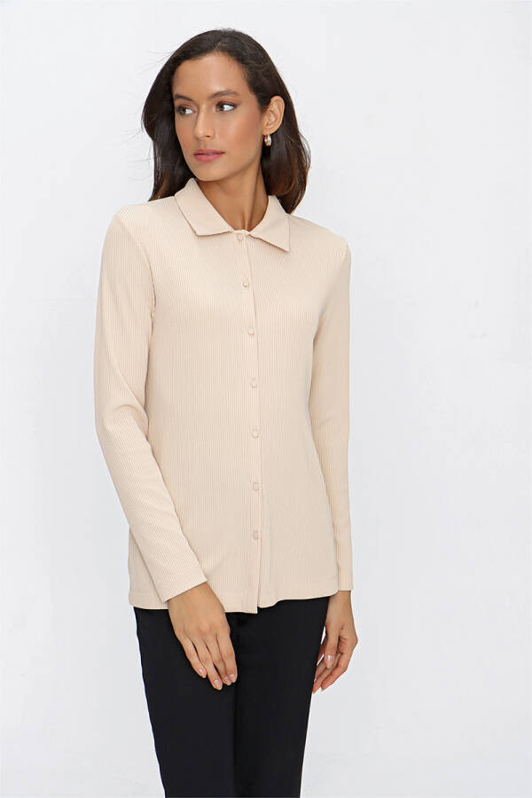 Bej Fitilli Örme Bluz - 4