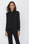 Siyah Yakası Drape Detaylı Örme Bluz - 1