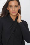 Siyah Yakası Drape Detaylı Örme Bluz - 5
