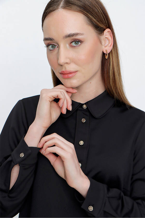 Siyah Saten Görünümlü Bluz - 5