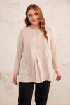 Bej İşleme Detaylı Pileli Bluz - 3