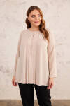Bej İşleme Detaylı Pileli Bluz - 4