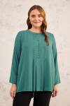 Yeşil İşleme Detaylı Pileli Bluz - 1