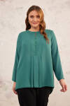 Yeşil İşleme Detaylı Pileli Bluz - 2