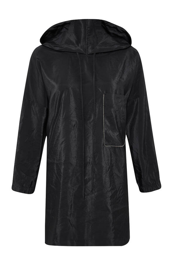 Siyah Zincir Detaylı Kapüşonlu Bluz - 1